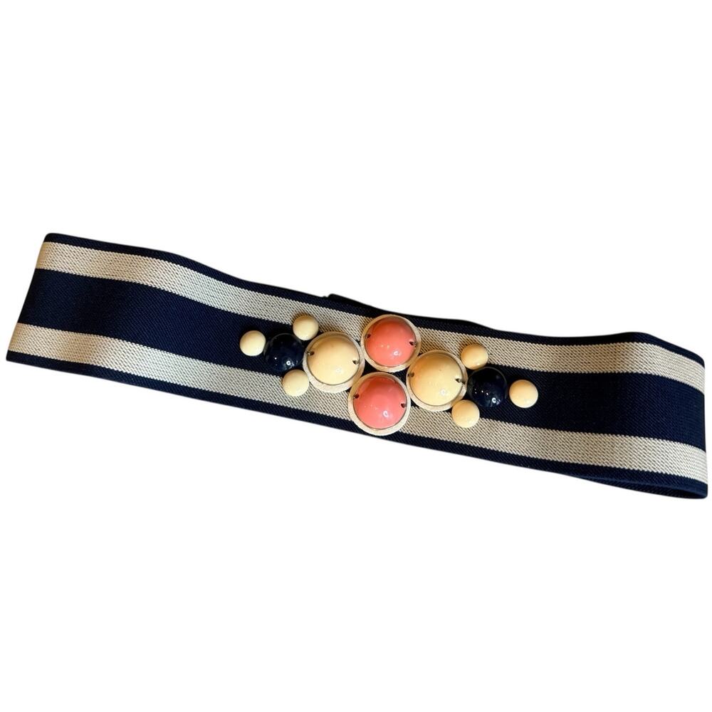 Anthropologie Stretchy Preppy Statement Belt Blue Cream M